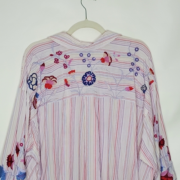 Johnny Was Piper Embroidered Striped Shirt Size 2X Relaxed Floral Button Up - Picture 7 of 15